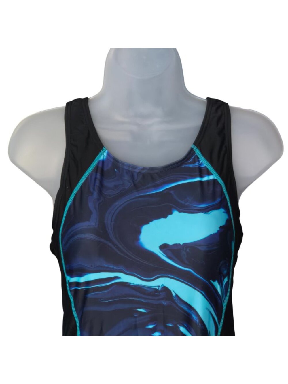 Blue Black Swirl One-Piece Swimsuit M Racerback UPF 50+ Keyhole Lined - Picture 2 of 9